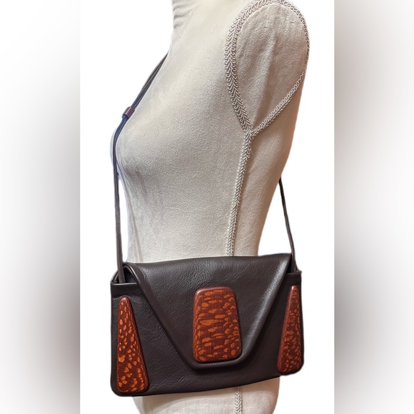 Kimberly Chalos Hand Carved Wooden & Leather Crossbody Bag - Picture 1 of 12